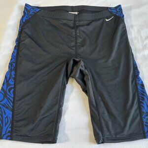 Nike Men's Black & Blue Fitted Compression Stretch Swim Suit Jammer Trunks Sz 34